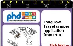 Large, heavy parts varying in size are presented to a robot where a PHD Series GRR Gripper with long jaw travel is attached phd app8